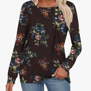 Purple Floral Button Detail Long Sleeve Soft Knit
